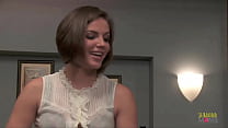 After giving a blowjob, a brunette slut gets her hairy vagina destroyed
